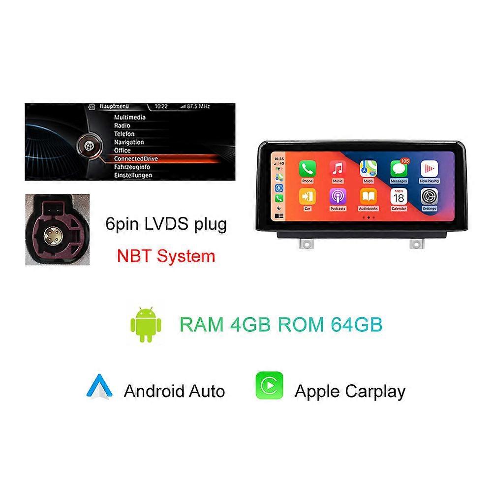 10,25" Android 12 Bilstereospelare 8 Kärna Carplay Radio Video Touch Navigation Player GPS för BMW F20 F21 F23 NBT-system