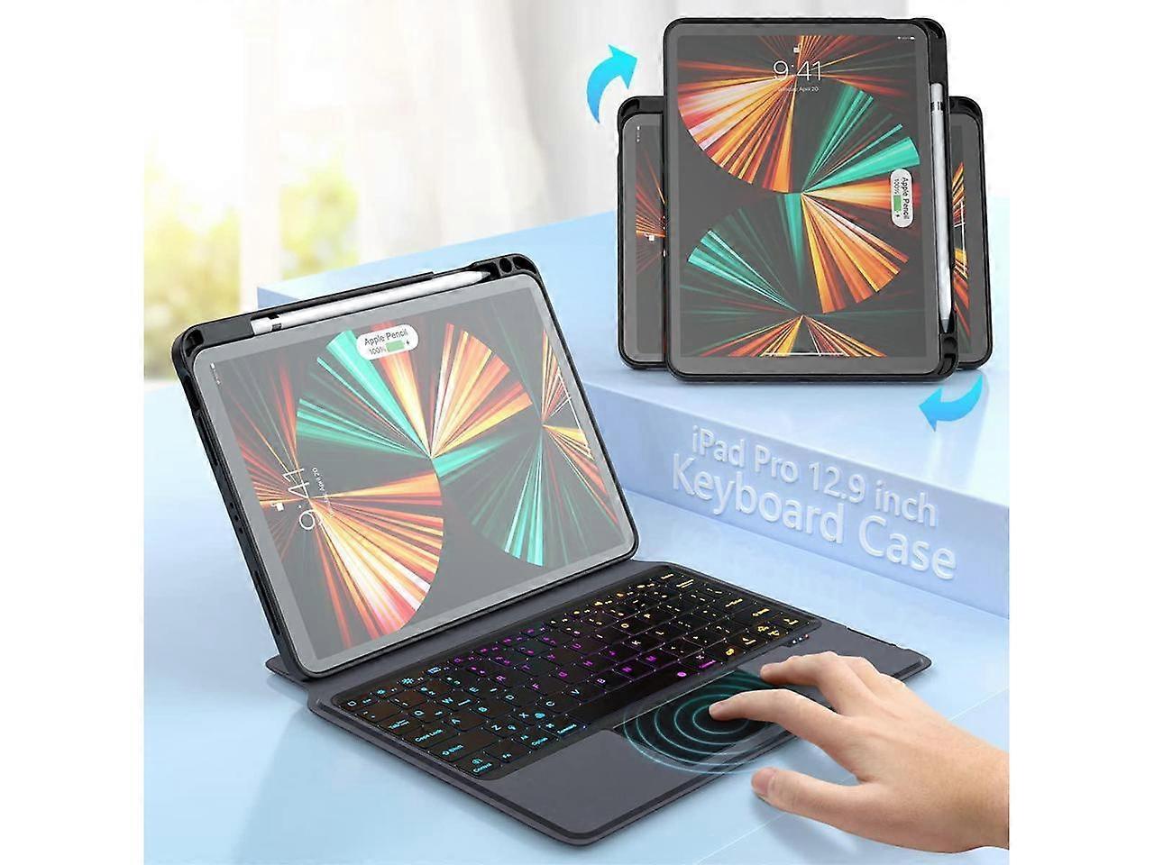 Wireless Keyboard Case with Touchpad for iPad Pro 12.9 inch 6th Generation 2022 / 5th Gen 2021 / 4th Gen 2020 / 3rd Gen 2018 with Pencil Holder, Backl