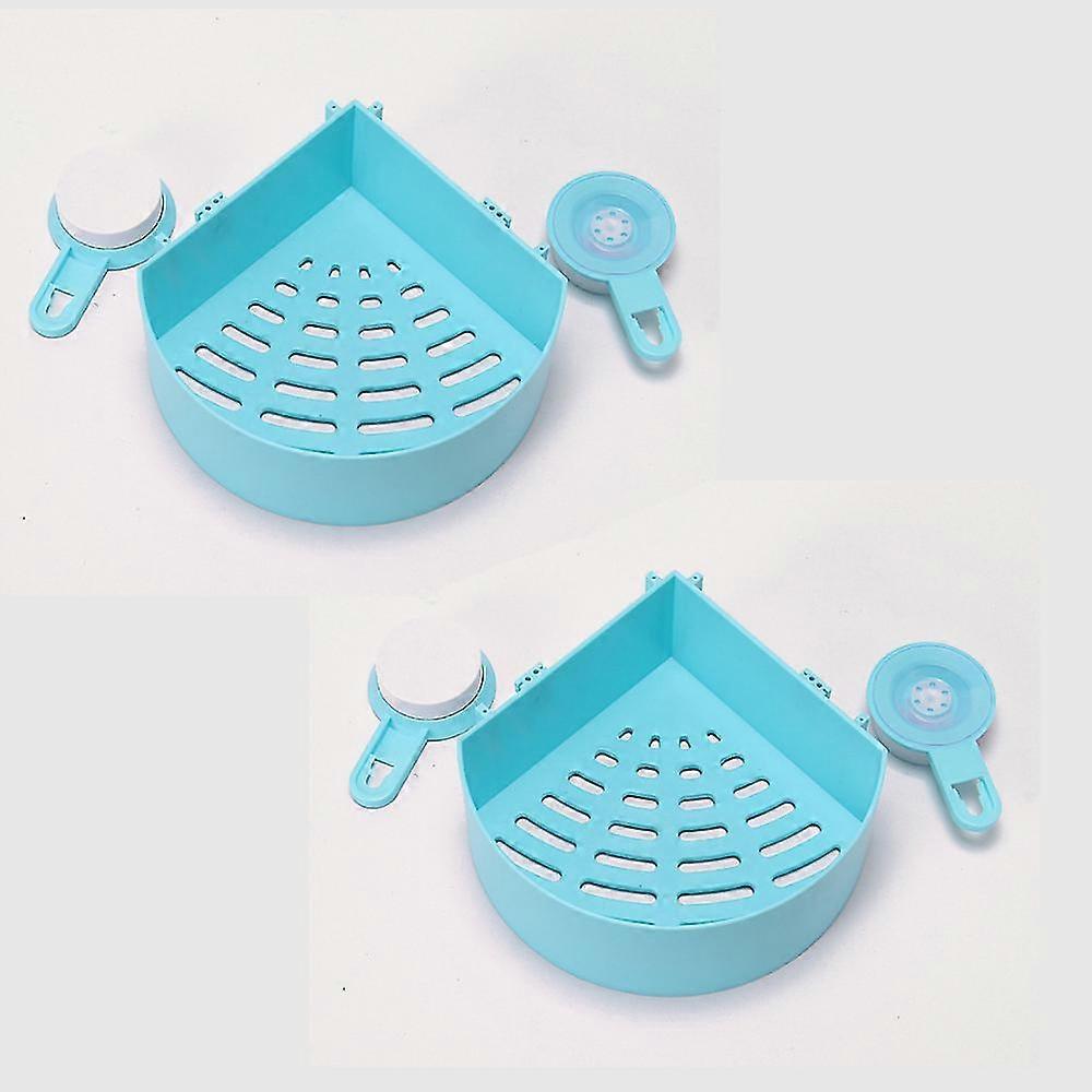 Bathroom Wall-mounted Triangular Suction Cup Storage Rack 2 Pieces (blue)