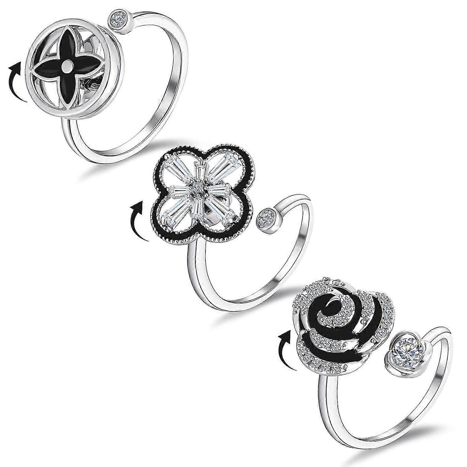3 delt sæt Fidget universal hjulring kvinders anti-angst ring justerbart universalhjul