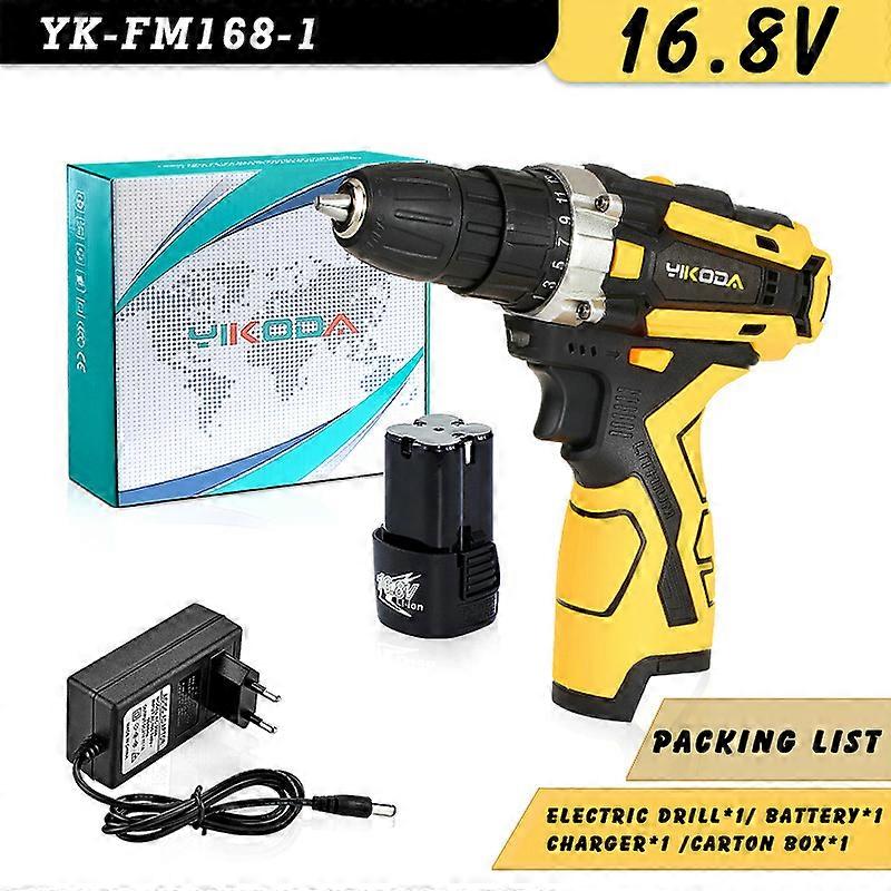 YIKODA 12/16.8/21V Electric Drill Rechargeable Cordless Screwdriver Lithium Battery Household Multi-function 2 Speed Power Tools