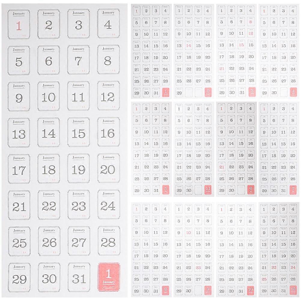 24 Sheets Everyday Stickers Notebook Tabs Self-adhesive Calendar Stickers Diary Date Stickers