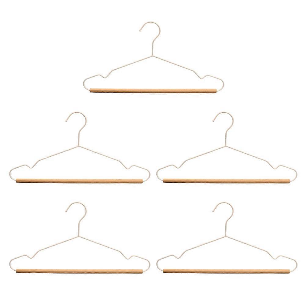 5Pcs Iron Wooden Clothes Hanger Durable Clothing Holder Home Closet Organizer