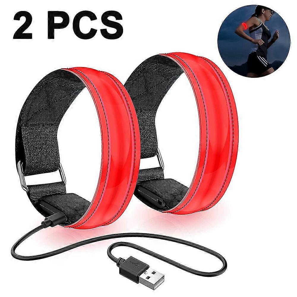 Running Light For Runners Rechargeable Led Armband(2Pcs,Red)