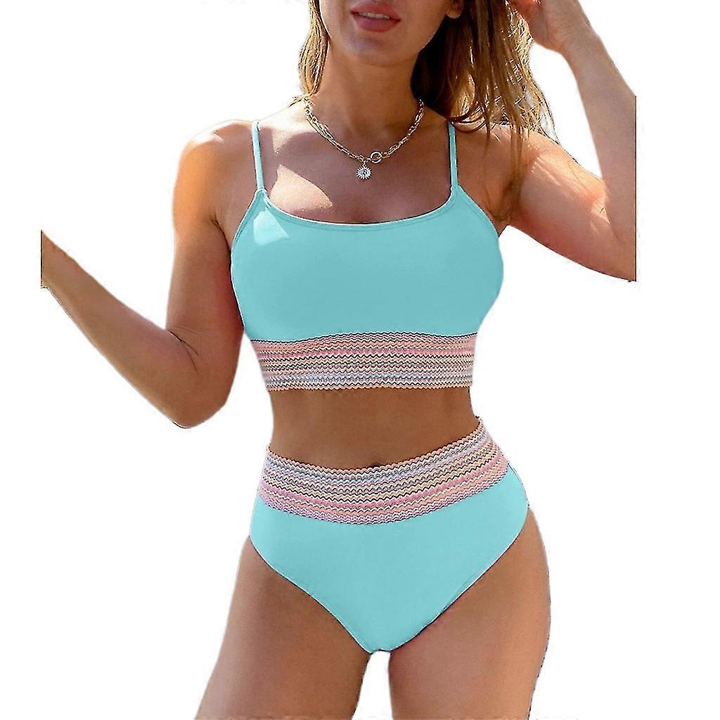Maillot de bain deux pièces taille haute à encolure dégagée pour femme