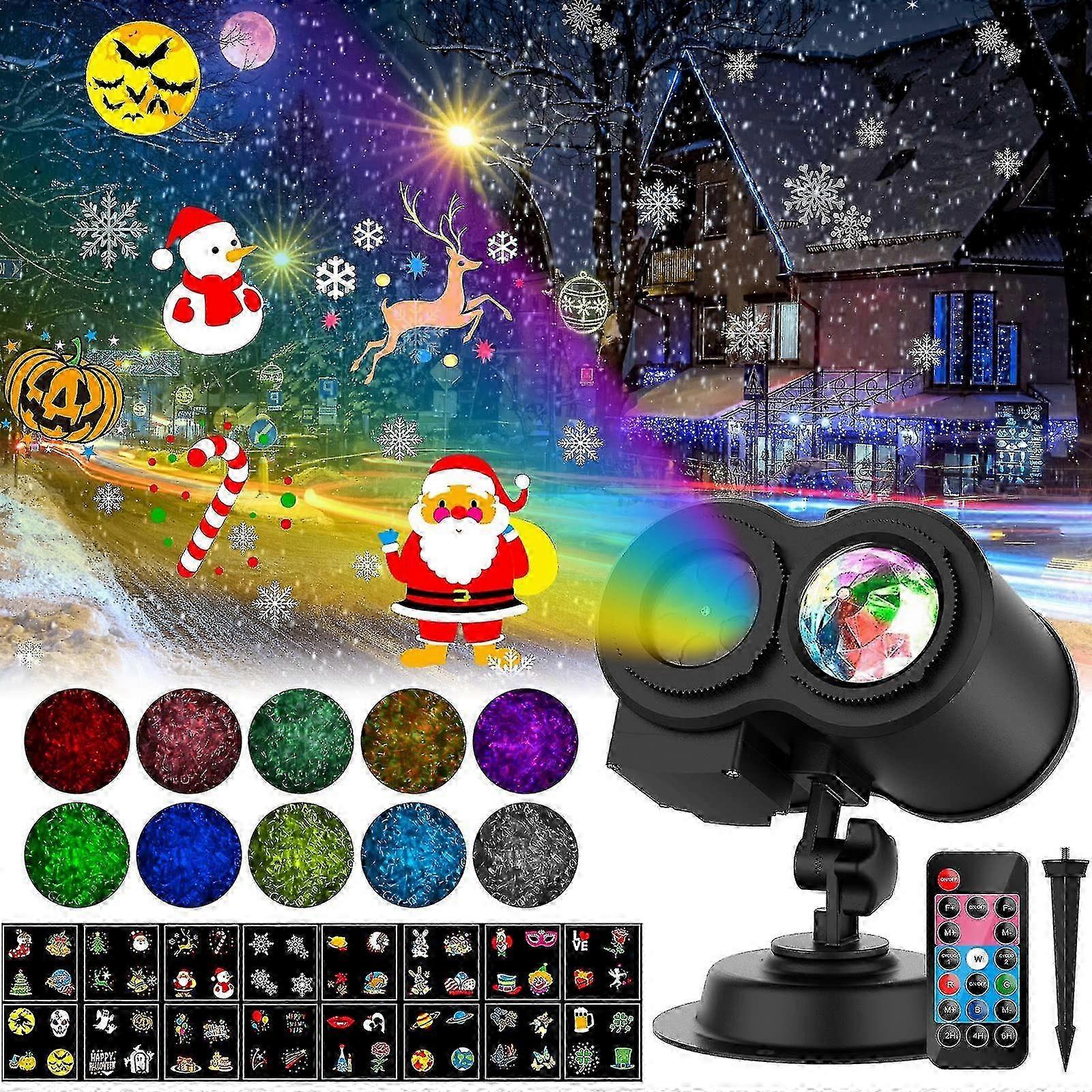 Proiettore di Natale per interni all'aperto, proiettore di Halloween per esterni con telecomando, 16 modelli e proiettore a fiocco di neve con effetto onda d'acqua a 10 colori