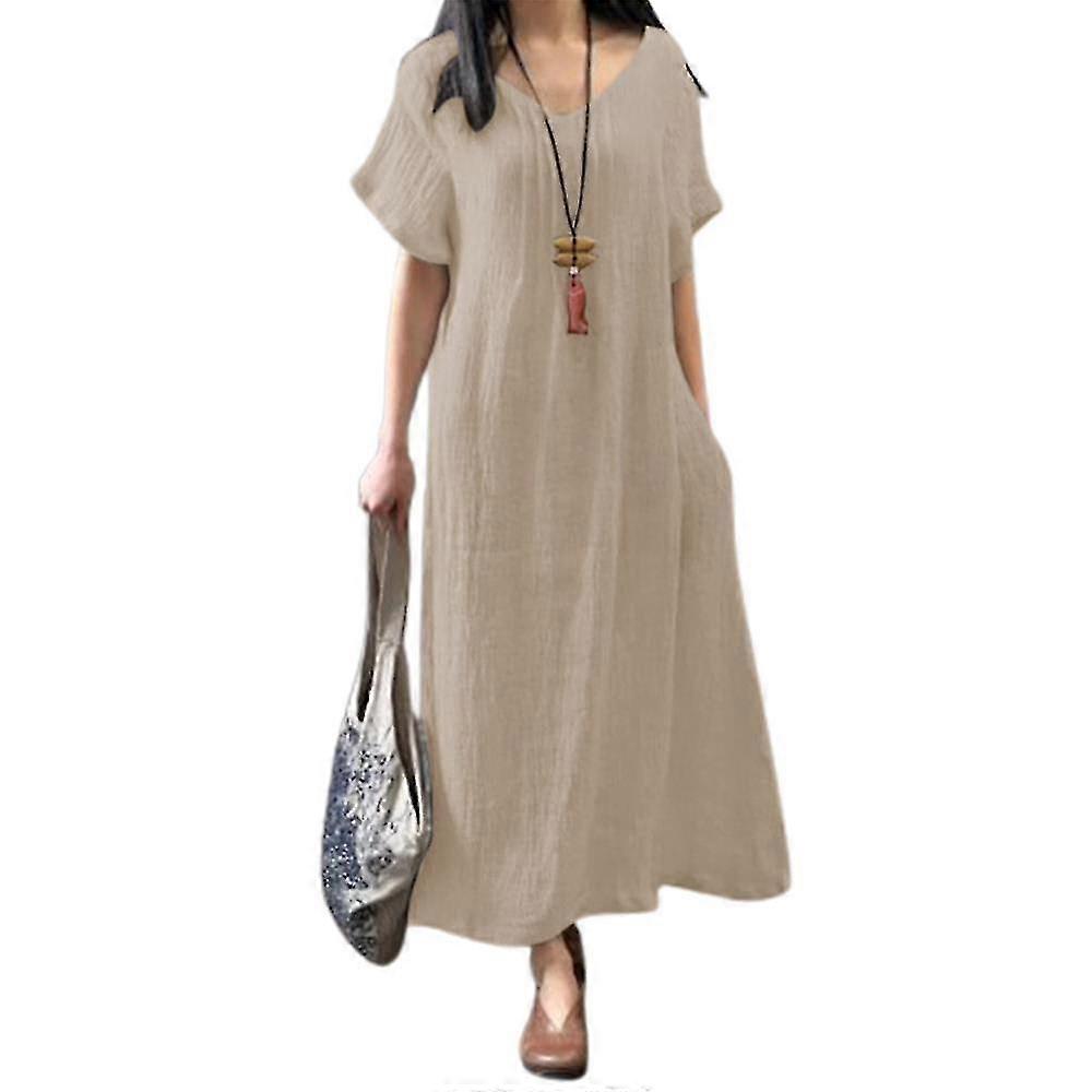 Plus Size Lady Summer V-neck Short Sleeve Casual Plain Loose Dress With  Pockets | Fruugo QA