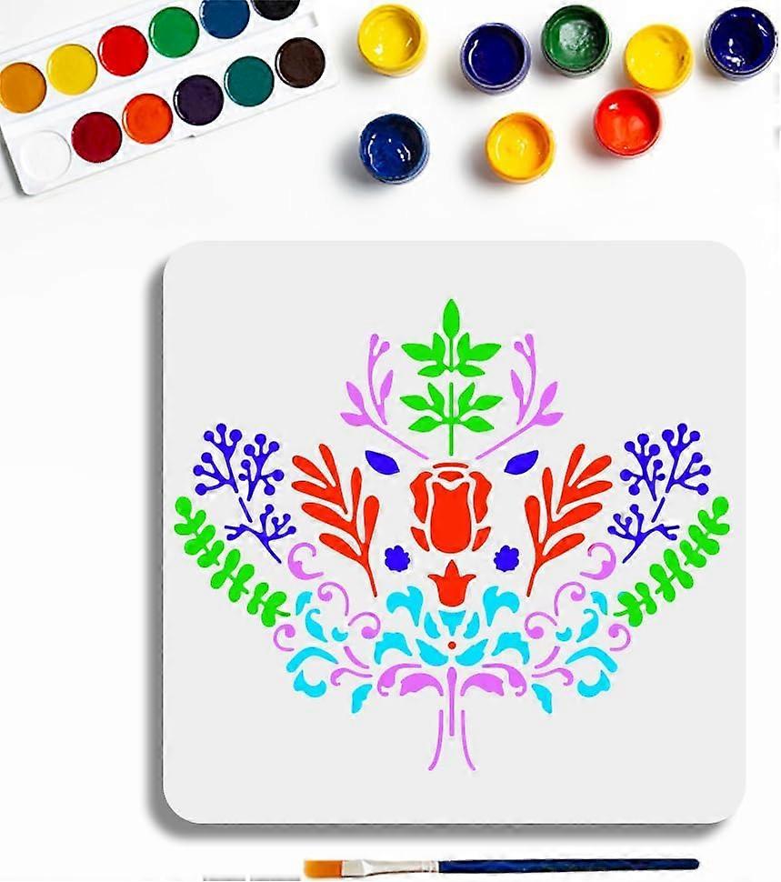 Leaf Damask Pattern Stencil 11.8x11.8inchs Reusable Plastic Leaf Brocade Template Symmetrical Leaves Plant Theme Stencil for Painting Wall Home Decor