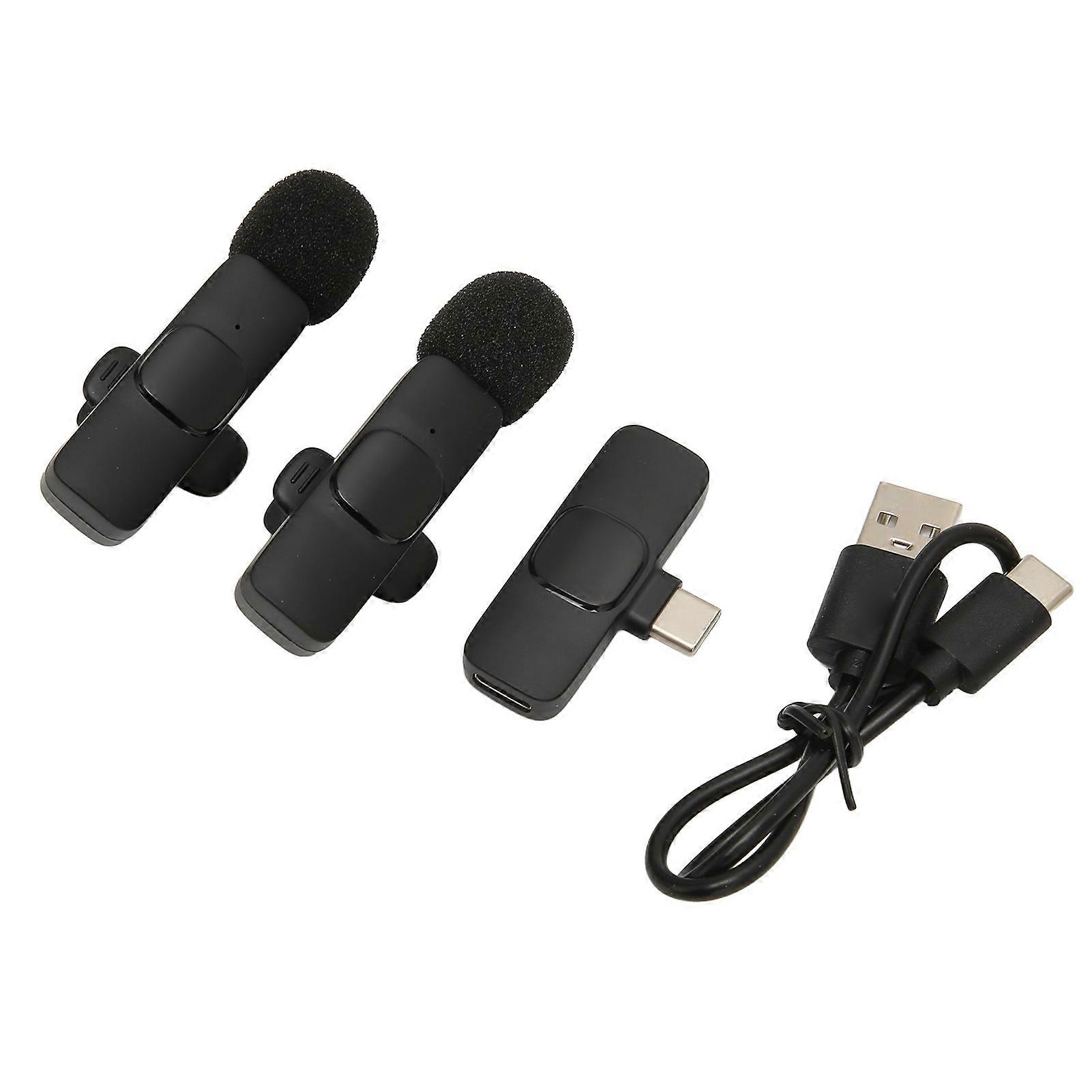Wireless Lavalier Microphone 1 for 2 Lavalier Lapel Mic Supports Recording While Charging for Live Stream Interview