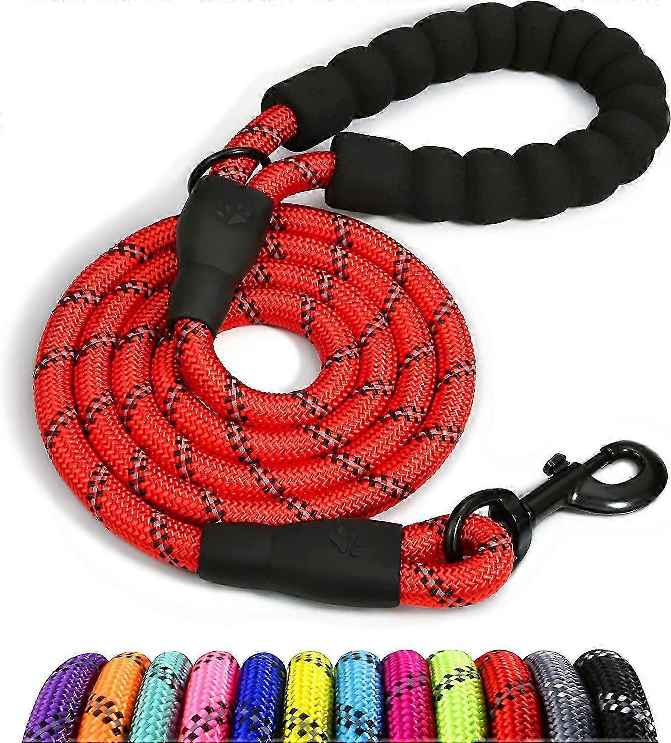 Dog Rope, Nylon Dog Leash with Soft Padded Handle and Reflective Threads, 150cm x 1.2cm, Red