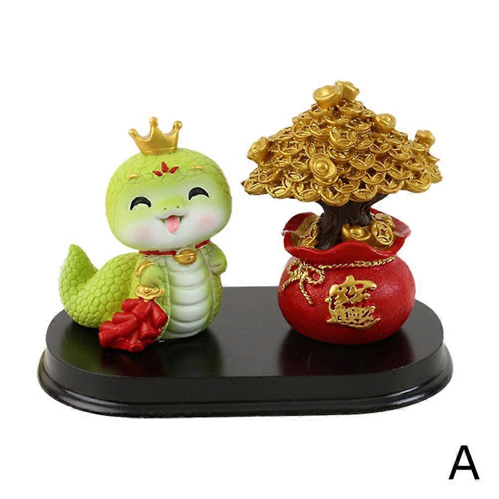 Snake Miniature Statue and Lucky Tree Tabletop Ornament Decor Fengshui Figurine