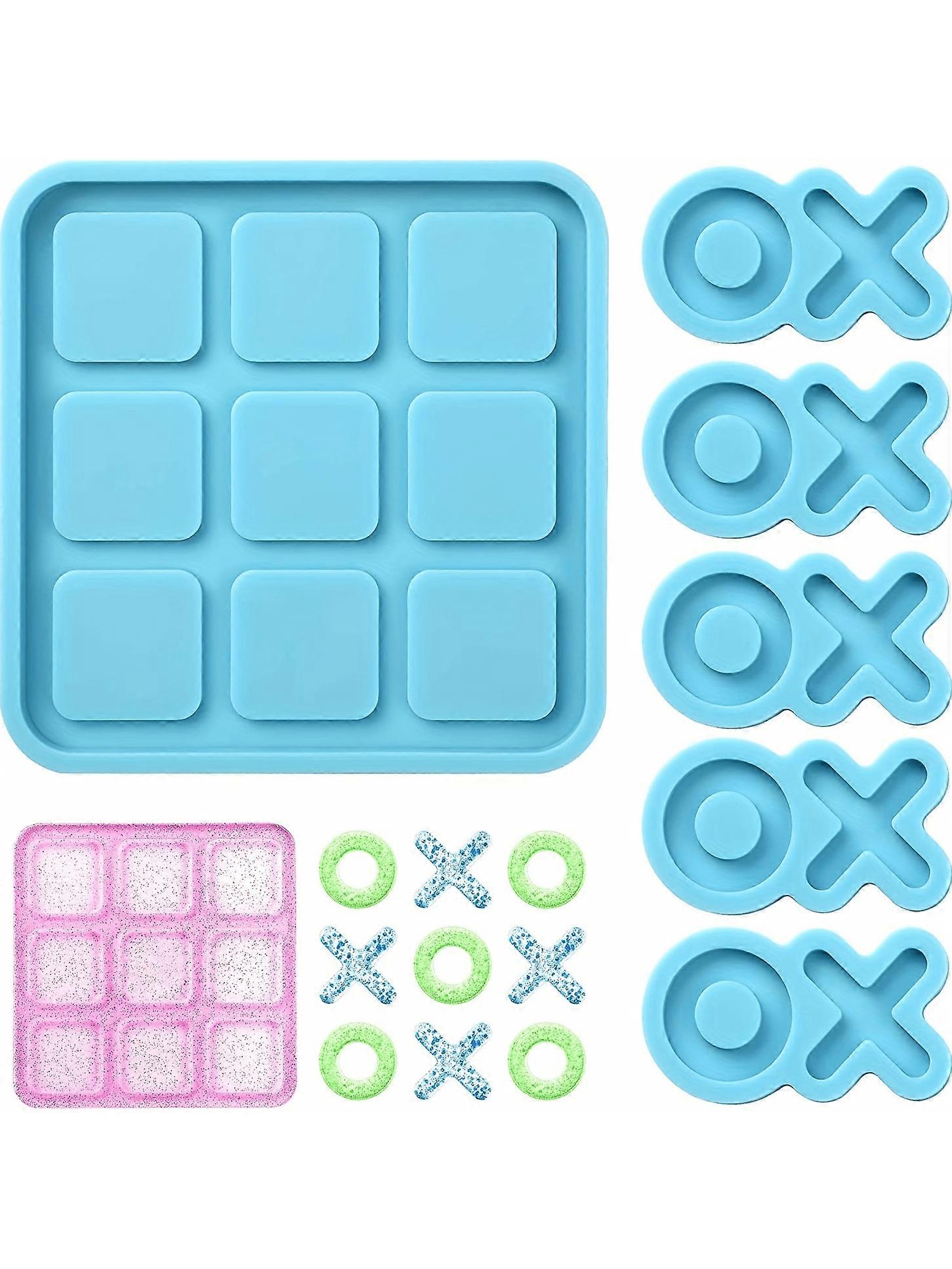 1set Tic Tac Toe Game قالب سيليكون راتنج مع 5 قطع قالب قطعة شطرنج ، Xo Chessboard Game راتنج سيليكون قالب ، لعبة لوح سطح المكتب DIY