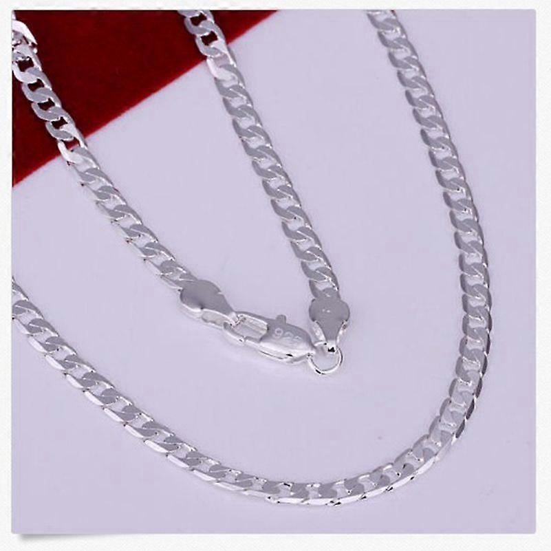 925 Sterling Silver Men Sideways Flat Chain Colier 4Mm