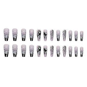 Black Edge Thorny painettu Halloween False Nails Chip-proof Stahrge-proof Fake Nails Jelly Glue malli