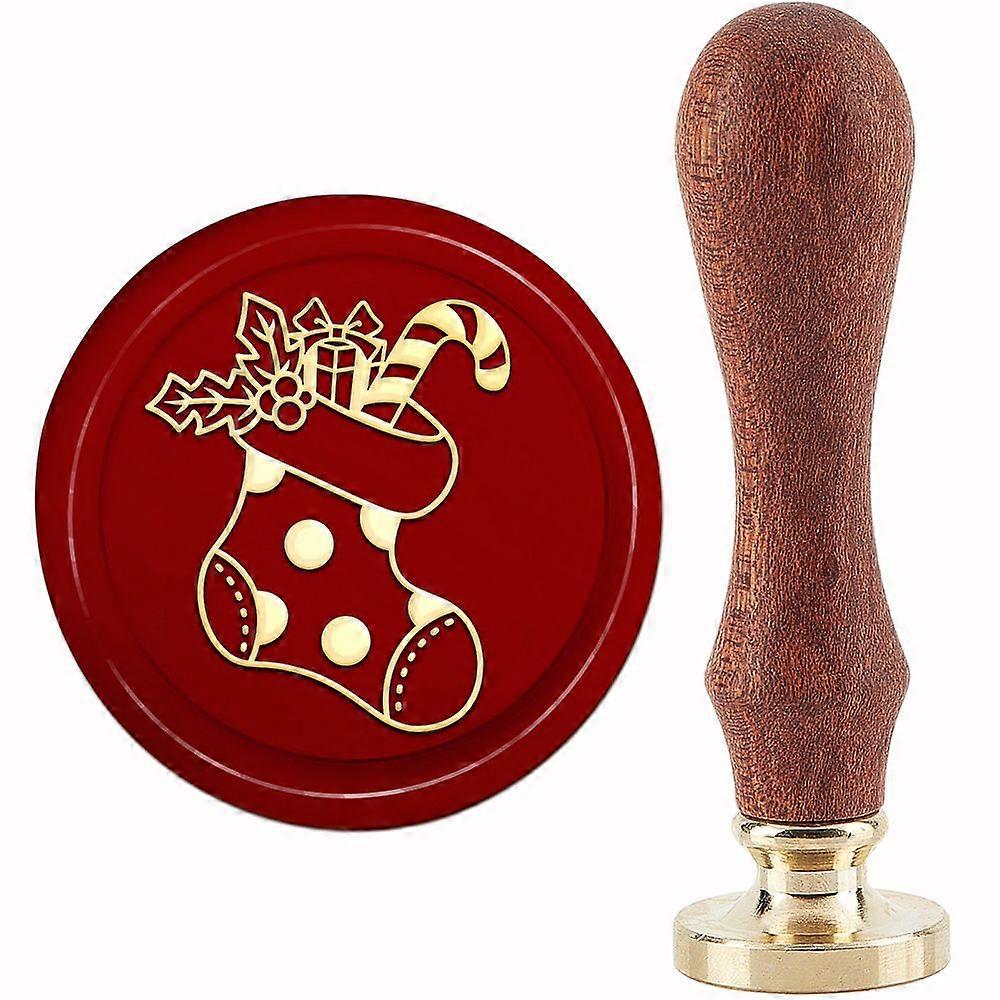 Brass Wax Seal Stamp with Handle for DIY Scrapbooking Christmas Sock Pattern 3.5x1.18 inch(8.9x3cm)