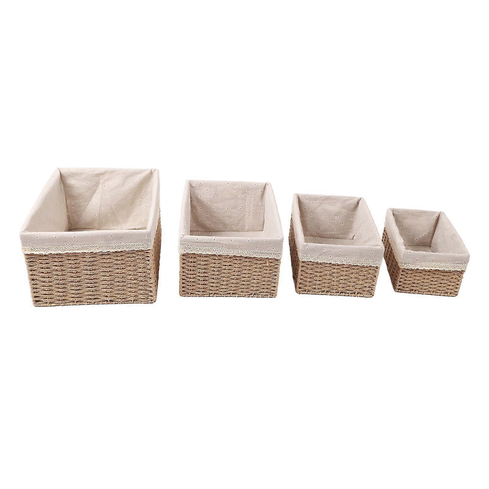 4Pcs Stackable Straw Woven Baskets - Safe Bathroom Storage for Home, Bedroom, Office