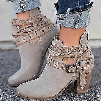 Dames Hoge Hakken Laarzen Gesp Riem Enkelschoenen Winter Herfst Casual Chunky Hakken Laarzen XFH VZL
