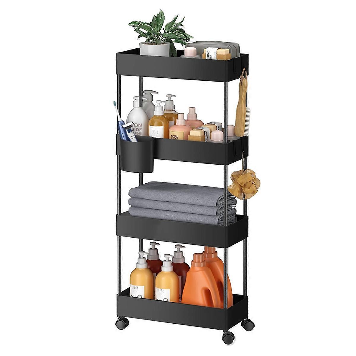 Tier Rolling Utility Cart, Movable Slim Storage Rack for Kitchen, Bathroom, Living Room - Space Saving Organizer Shelf A