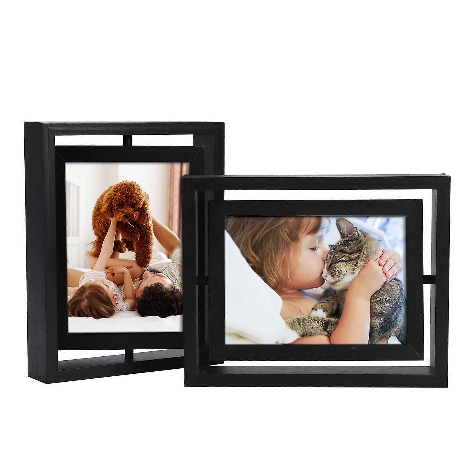 2 Pack Rustic Wooden Picture Frames for 5x7 Photos - Vertical or Horizontal Display, Vintage Style, Home Decor