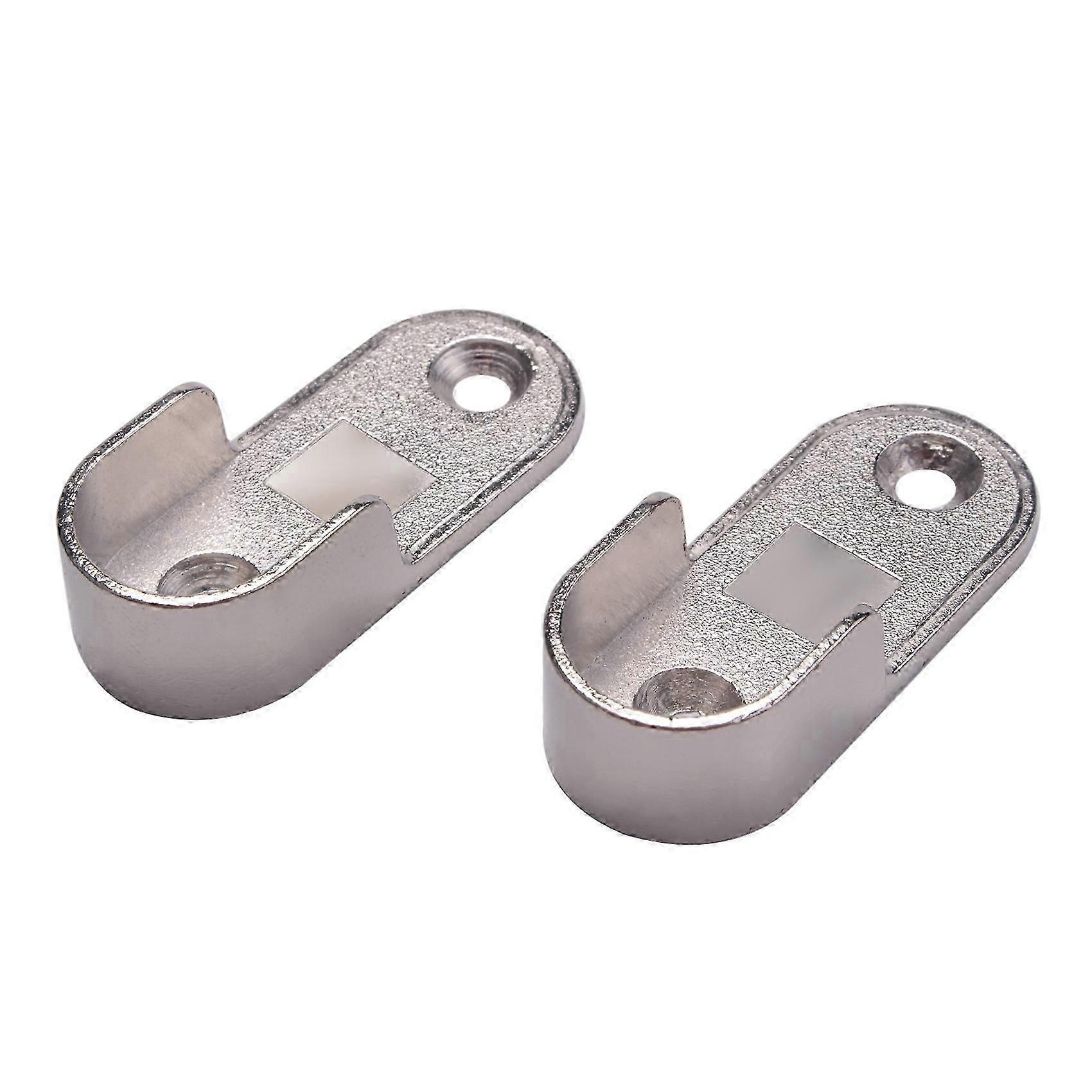 Oval Wardrobe Hanging Rail Rod End Bracket Support Silver Tone Pair