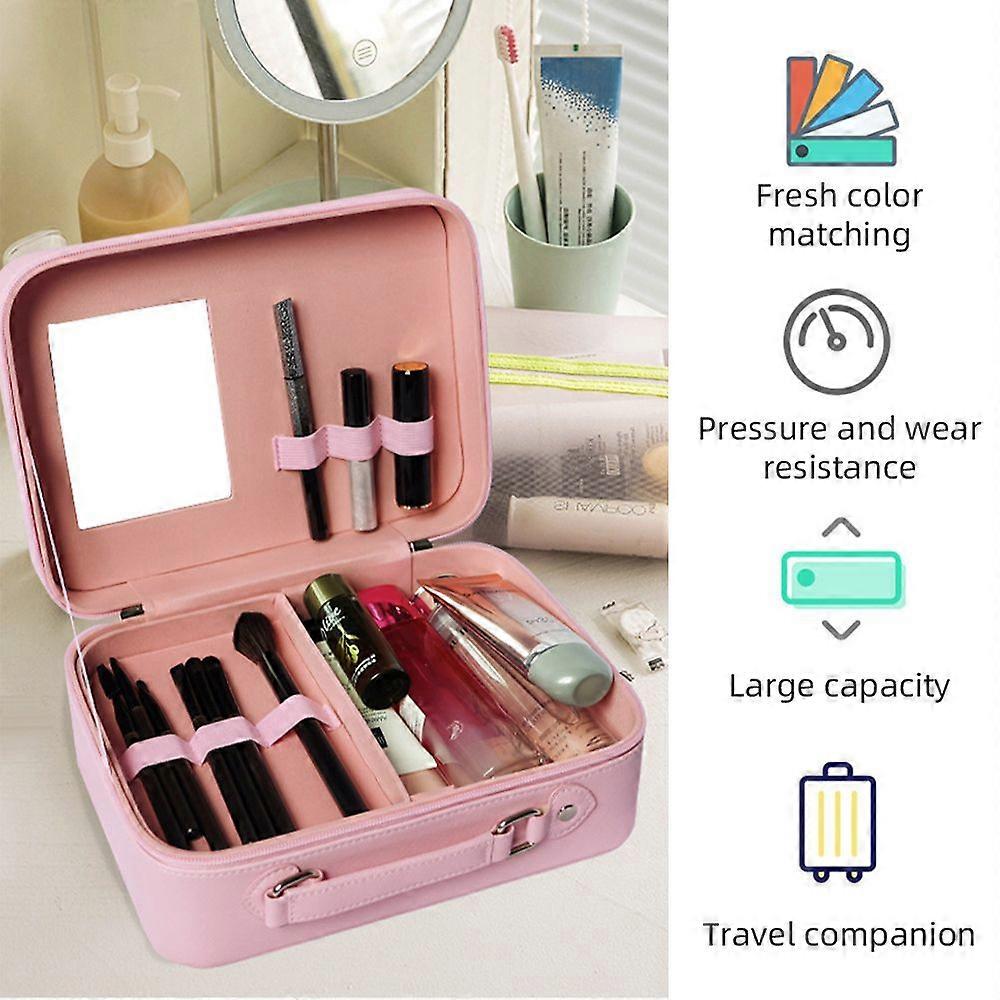 Travel Makeup Case with Mirror - Partitionable Cosmetic Makeup Train Case Waterproof PU Shell Portable Storage for Women Cosmetics / Makeup Brushes /