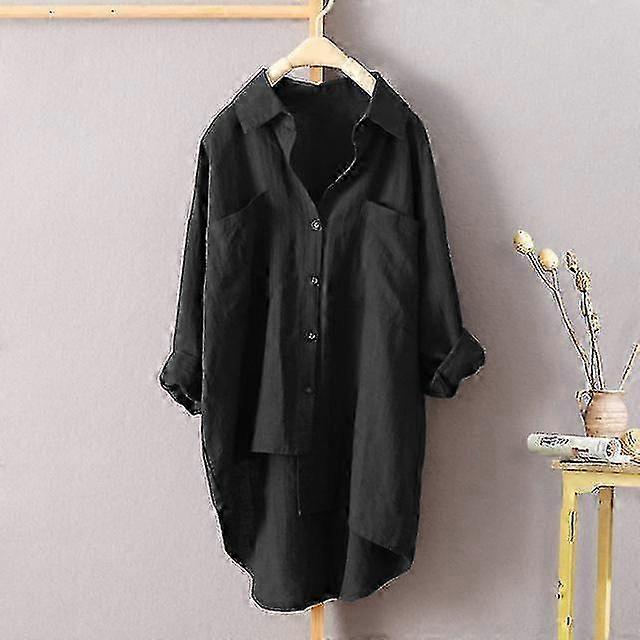 بلوزات نسائية ، قميص فضفاض فضفاض من الكتان f74