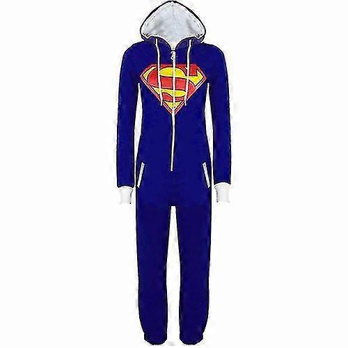 New Adult Superhero Cosplay Pajama Unisex Blue Black Bat Pattern Role Onesie Autumn Winter Hoodie One Piece Sleepsuit Homewear High Quality