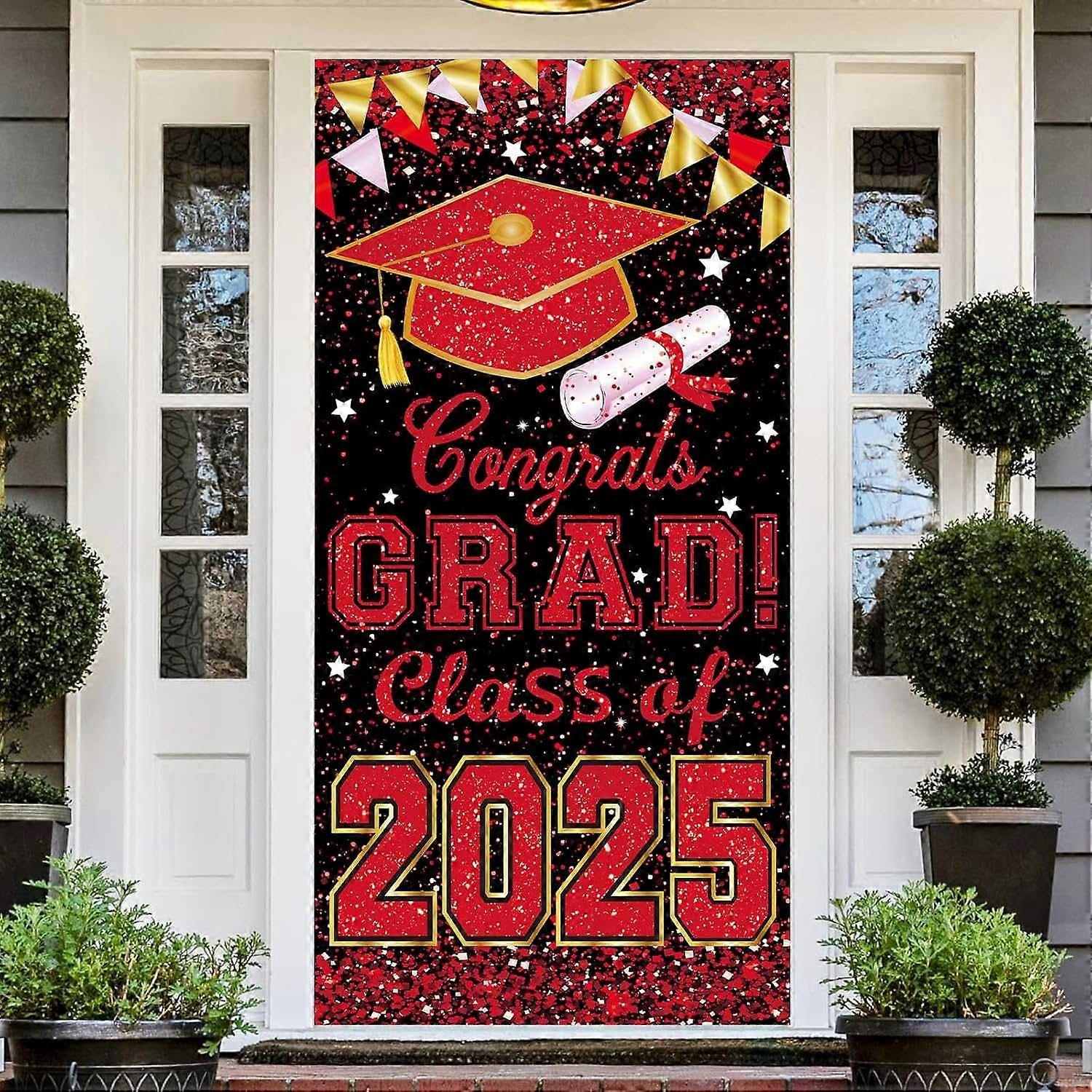 مبروك فئة Grad لعام 2025 غطاء باب لافتة تسجيل ، زينة حفلات التخرج ، باب أمامي كبير P