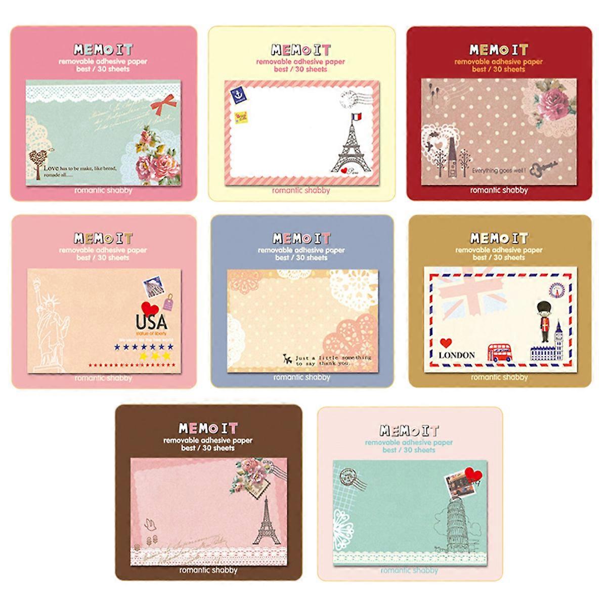 Cute Cartoon Sticky Notes Portable 20 Sheet Self Stick Notes Creative Square NotepadEuropean American Retro Architecture Series