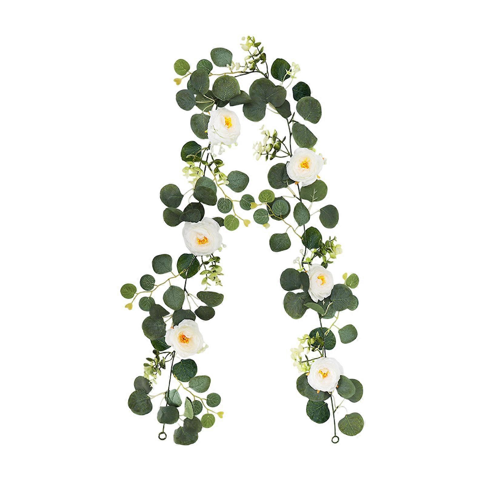 Artificial Green Leaf Vines Eucalyptus Garland with Flowers Table Centerpiece