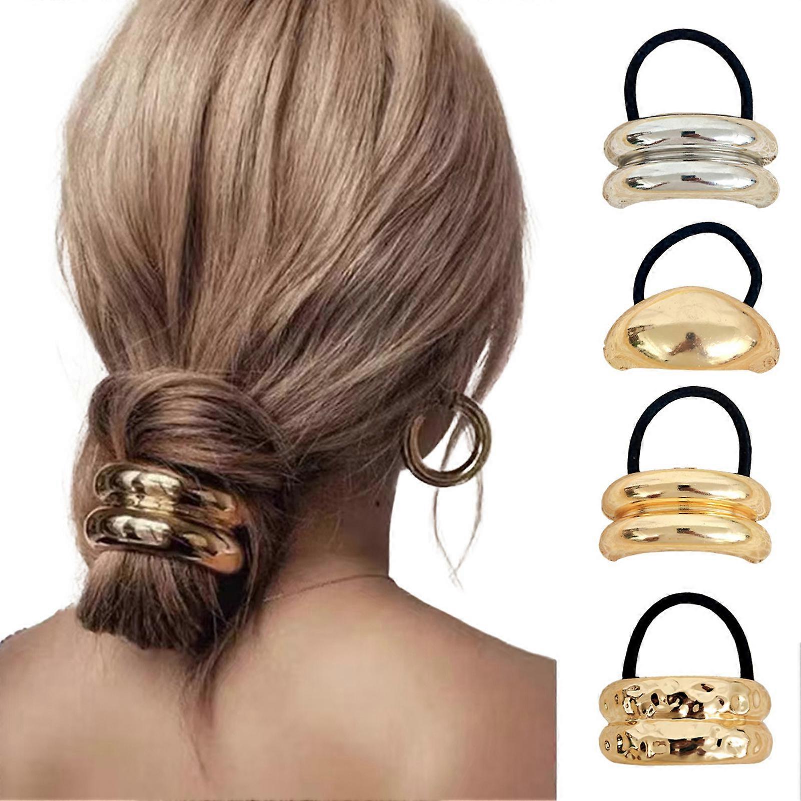 3/4 Metal Hair Ties, Ponytail Cuffs - Gold & Silver Hair Accessories for Women