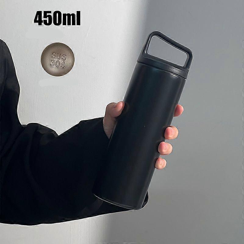 Leak Proof Water Bottle 15oz,Insulated Double Walled Stainless Steel Thermos Bottles for Men,Women-Black