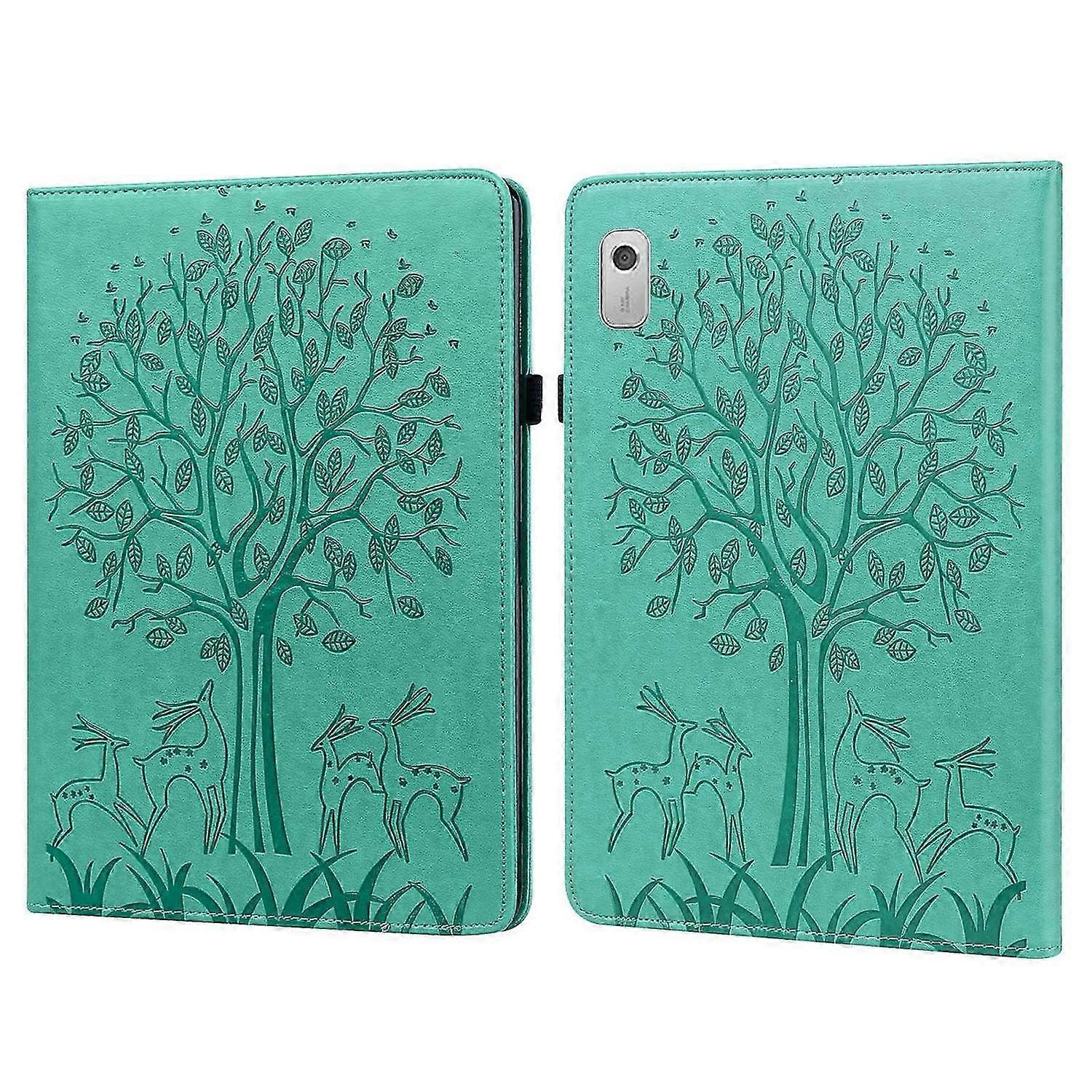 For Lenovo Tab M8 4th Gen TB-300FU Tree & Deer Pattern Embossed Leather Tablet Case