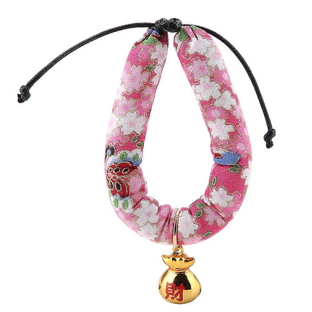 Japanese-style Collar with Bell for Cats and Small Dogs, Poodles Pattern Print, Adjustable, Decorative, Lightweight