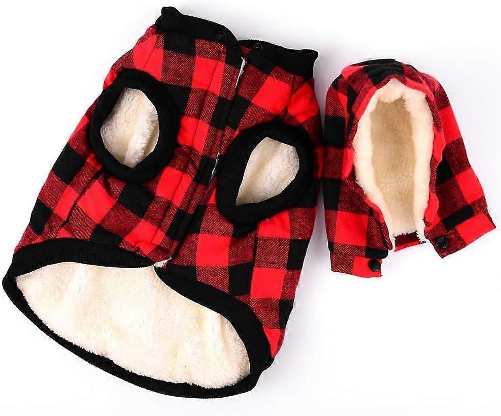 Pet Winter Coat, Classic Plaid Style with Soft Fleece Fabric, Easy On and Easy Off Design for Quick Dressing, Suitable for Small Medium Cats and