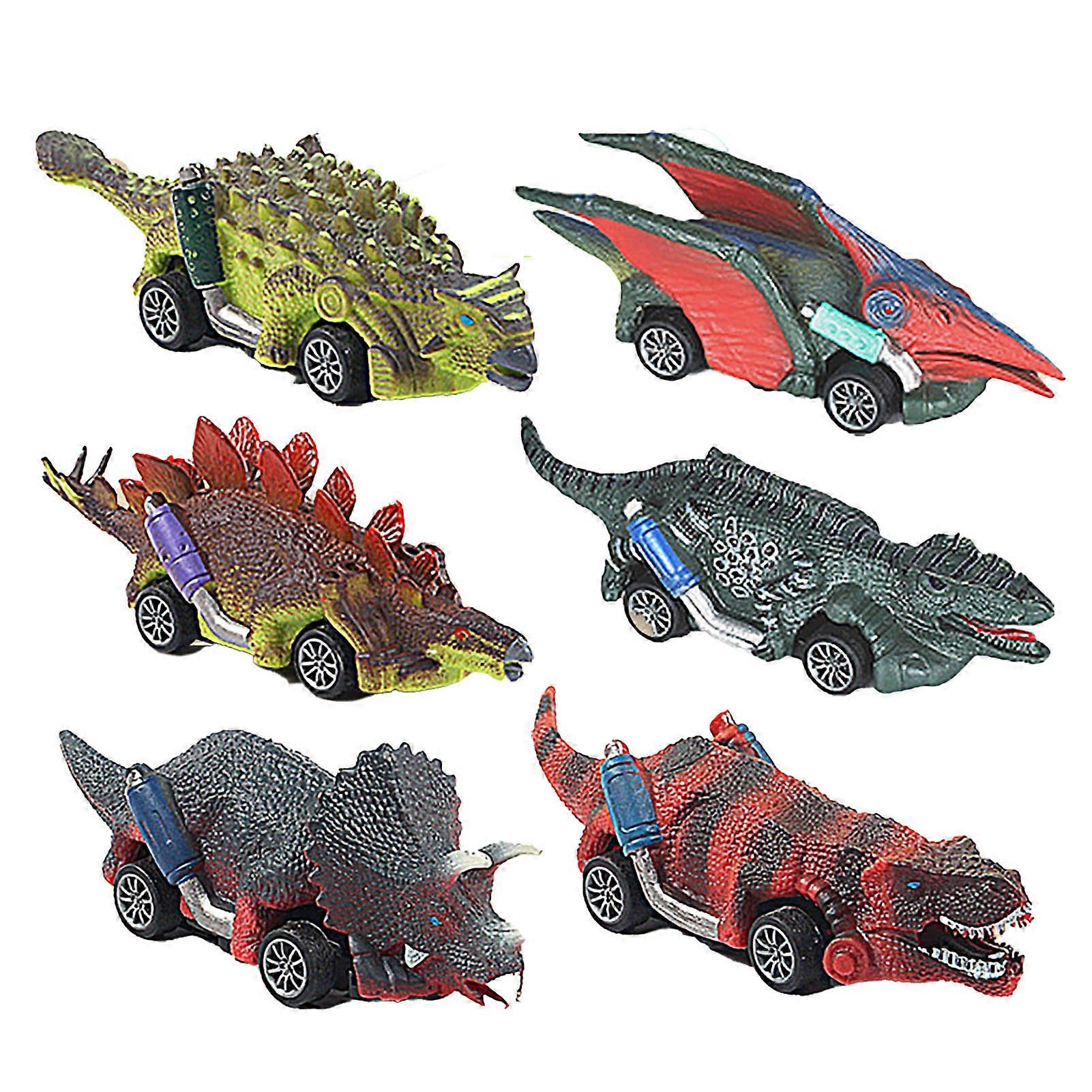 6pcs למשוך לאחור מכוניות גירוי מציאותי נייד מעובה דגם רכב צעצוע דינוזאור לילדים