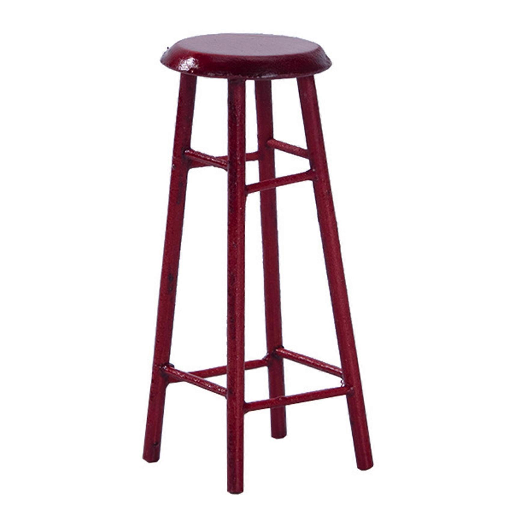 1/12 Wood High-Foot Small Round Stool Miniature Red