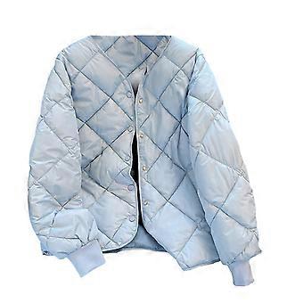 Stylish and Versatile Diamond Grid Tops Solid Color Winter Jacket Long Sleeve Coat for Women  light blue XL