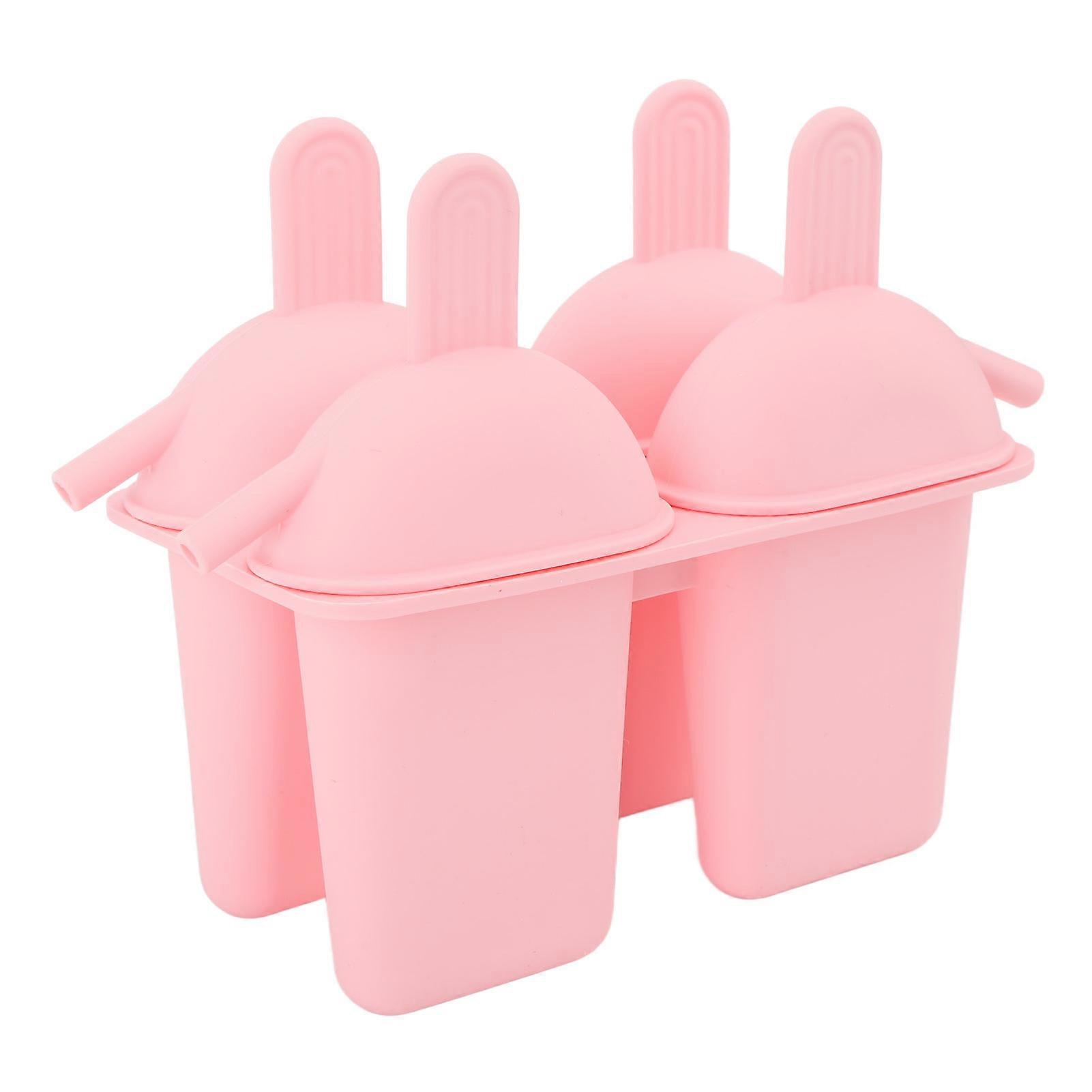 Ice Cream Mold Silicone Practical Portable DIY Ice Pop Maker with 50 Sticks for Household Pink 