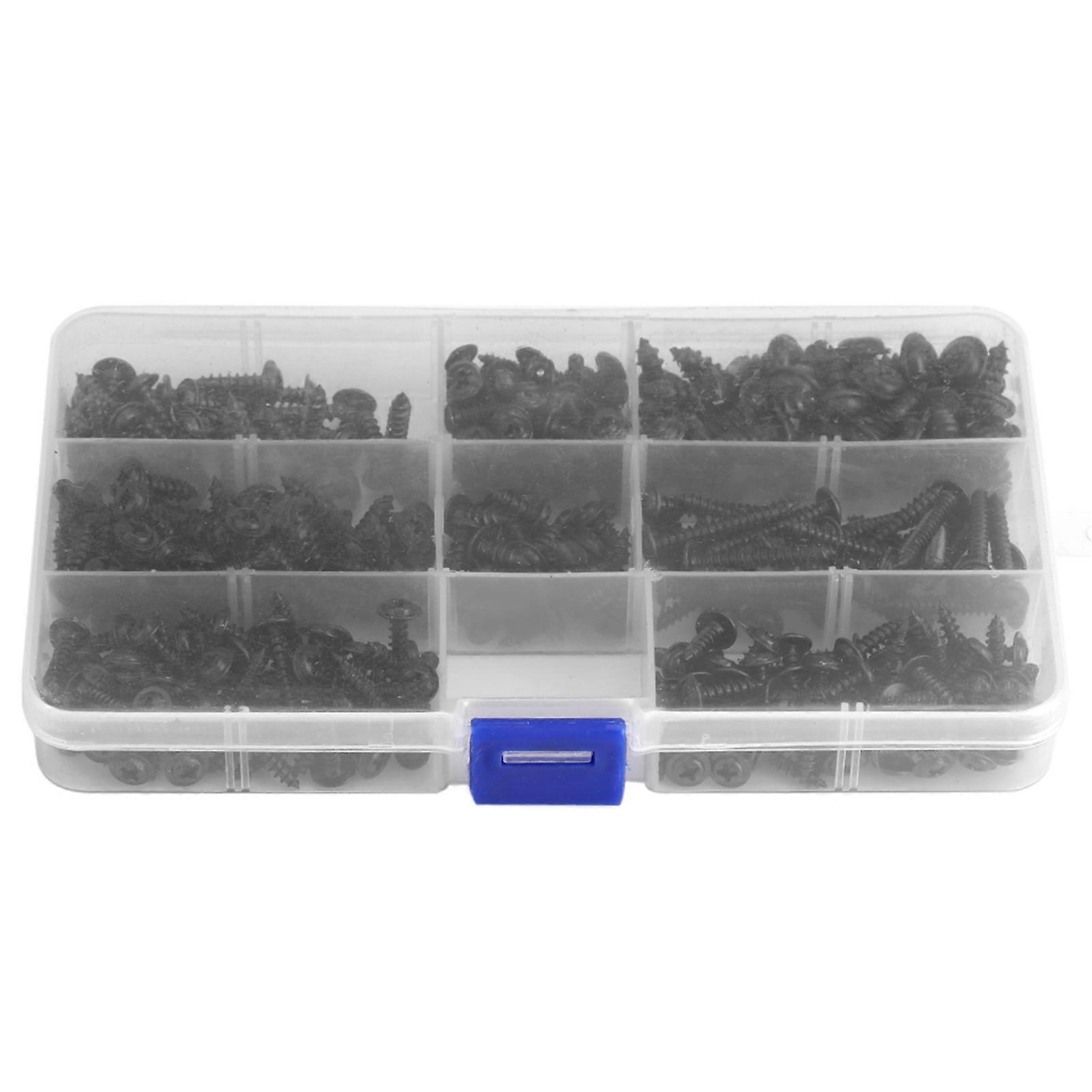 340Pcs Flange Self Tapping Screws Bolt Cross Head Black Assorted Set with Case