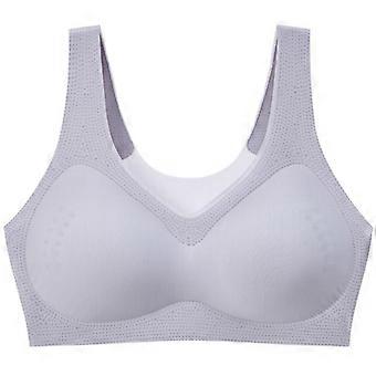 Frauen Nahtloser Mesh-BH Wirefree Push Up Gepolstert Gerafft Sport Yoga Bralette Atmungsaktive Schönheit Rücken Unterwäsche Büstenhalter Weste Lila XL