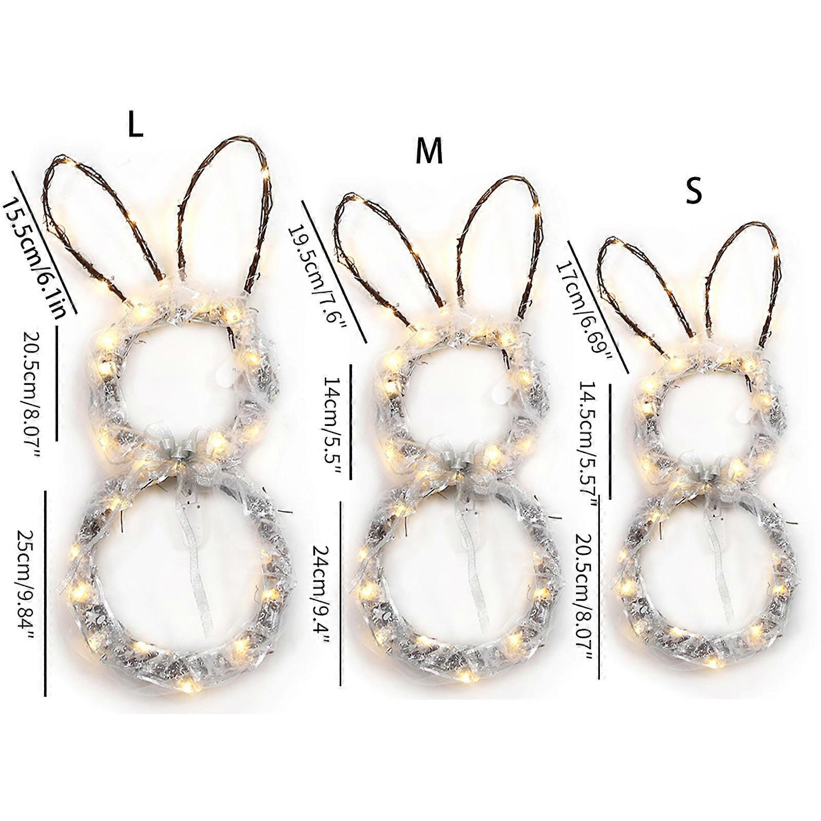 Easter Bunny Wreath Rattan Circle Rabbit-shape Garland with Lights Door Window Wall Hanging Ornament for DIY Home Party Decors small