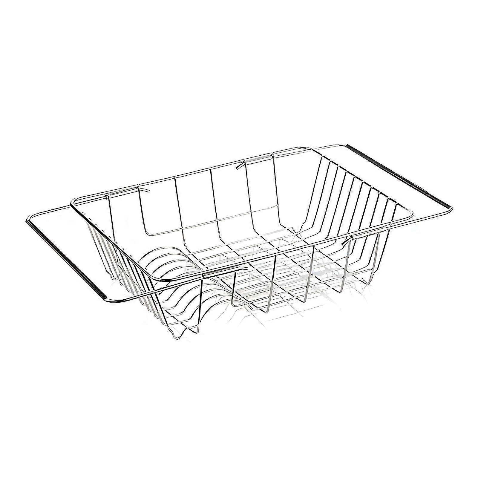 Over The Sink Dish Drainer Drying Rack - Expandable Rustproof Stainless Steel, High-Capacity with Utensil Holder for Kitchen Use