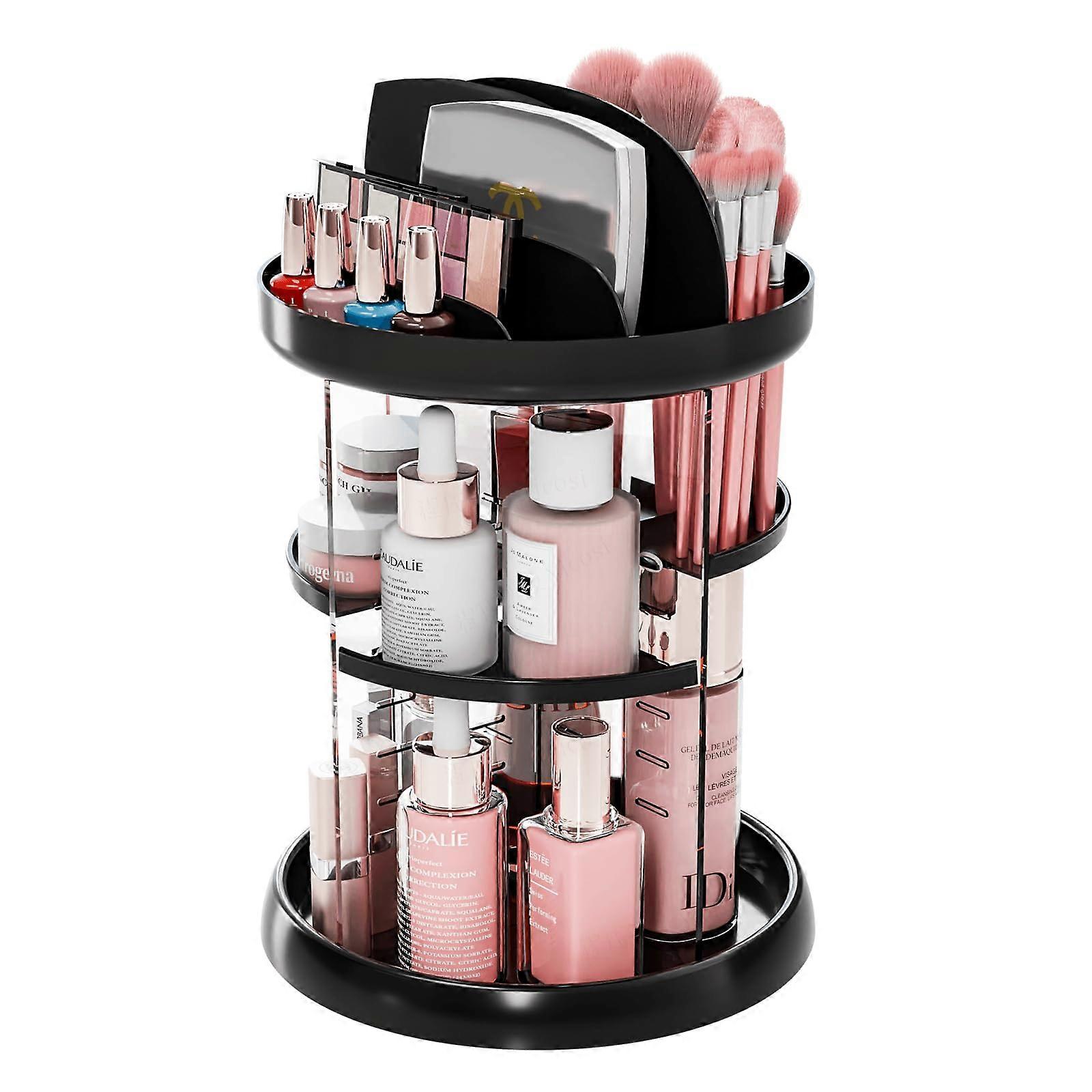 360 Rotating Makeup Organizer - 6 Tier Adjustable Spinning Cosmetic Display Case for Vanity, Brushes, Eyeshadow, Black