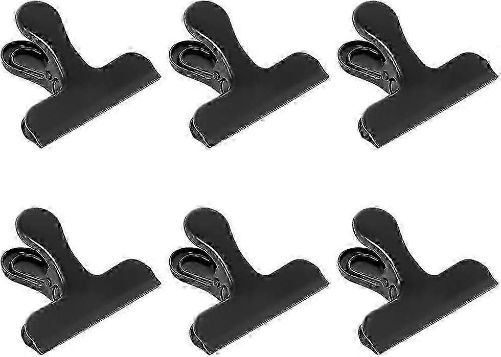 6-Pack Large Black Chip Bag Clips - Stainless Steel Air Tight Bag Clips - Perfect for Kitchen & Office