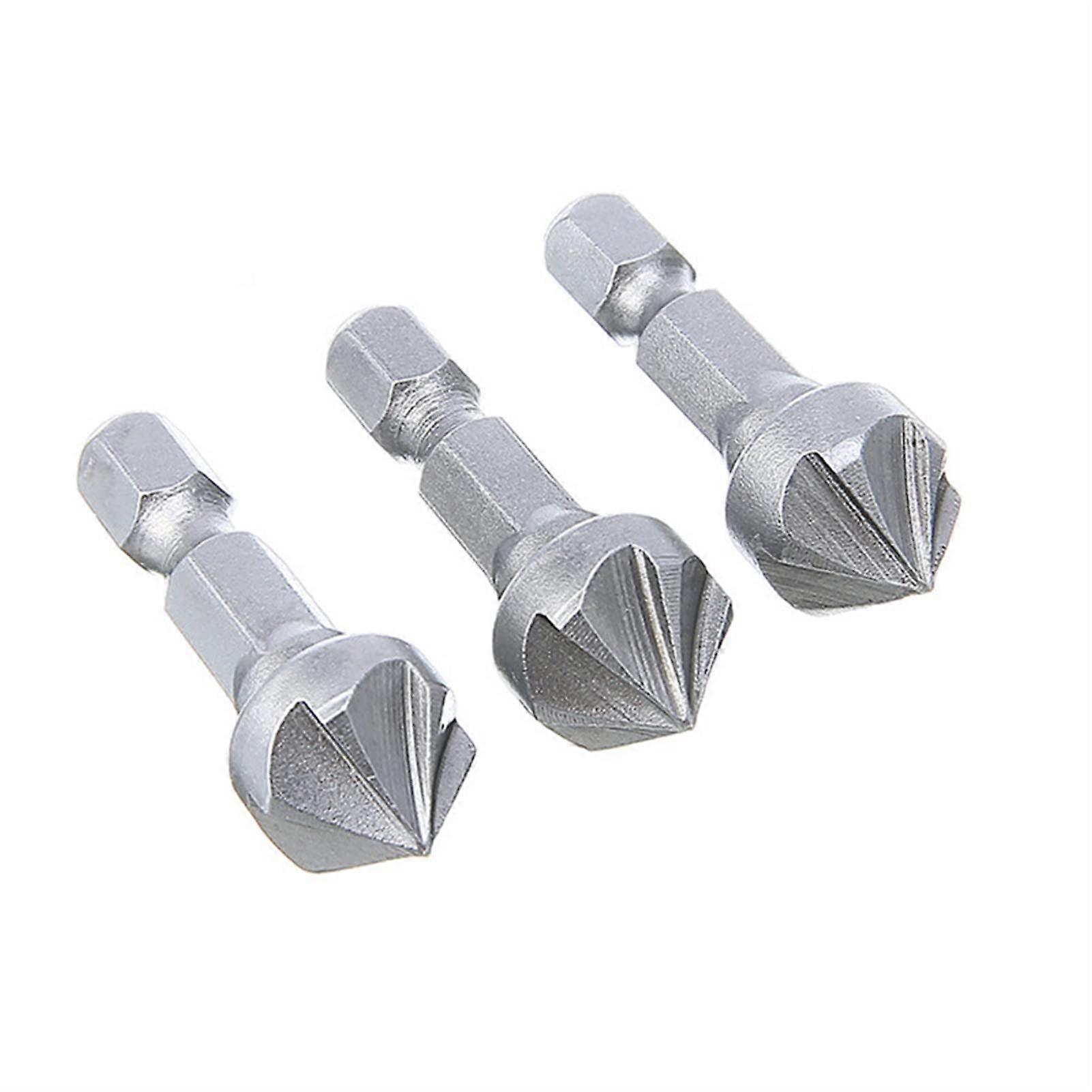 3PC 90 Degree Countersink Drill Chamfer Bit 1/4 Hex Shank Carpentry Woodworking Angle Point Bevel Cutting Cutter Remove Bur