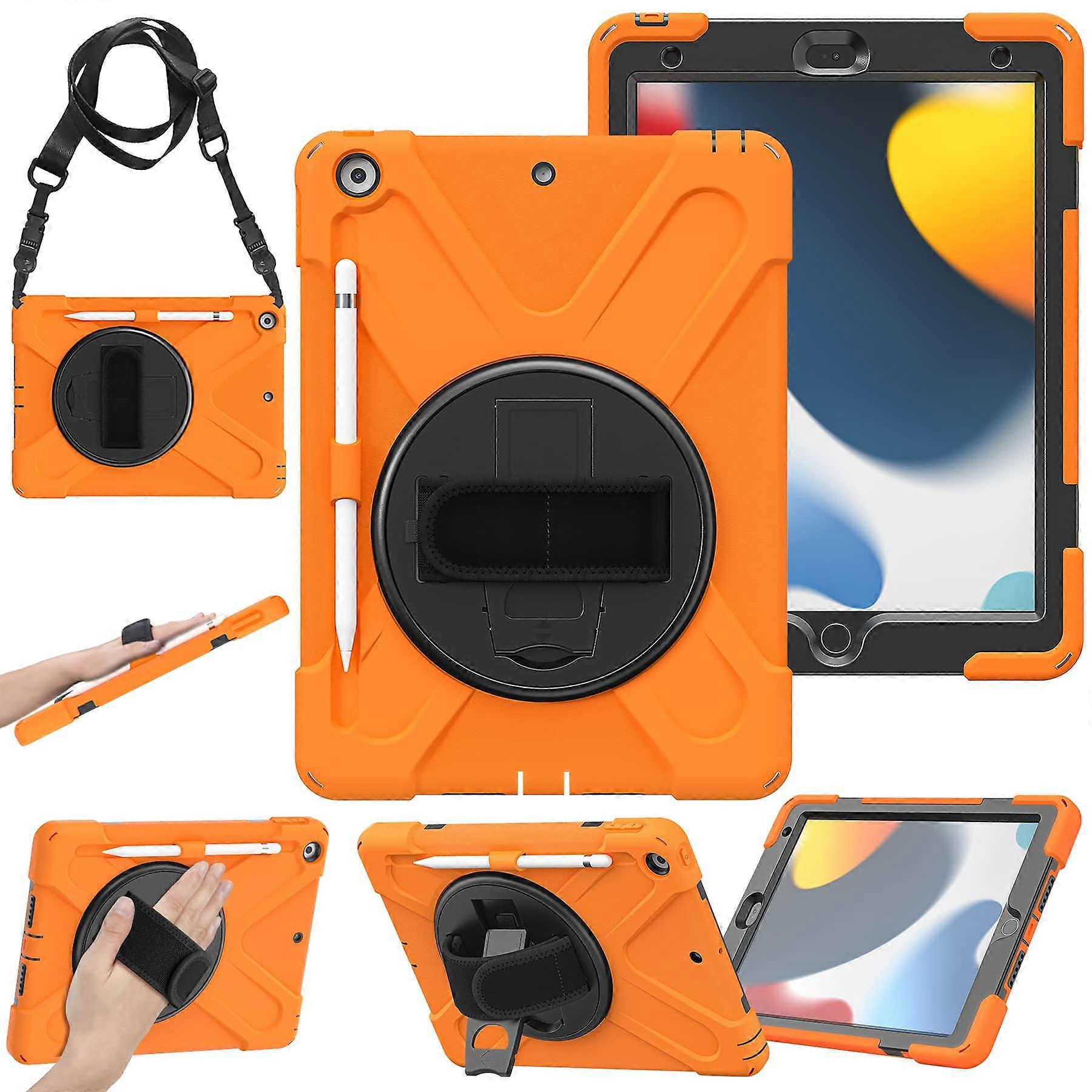 iPad Case 360° Swivel Invisible Stand, Pen Case, 9th Generation Case iPad 10.2' Case (Orange)