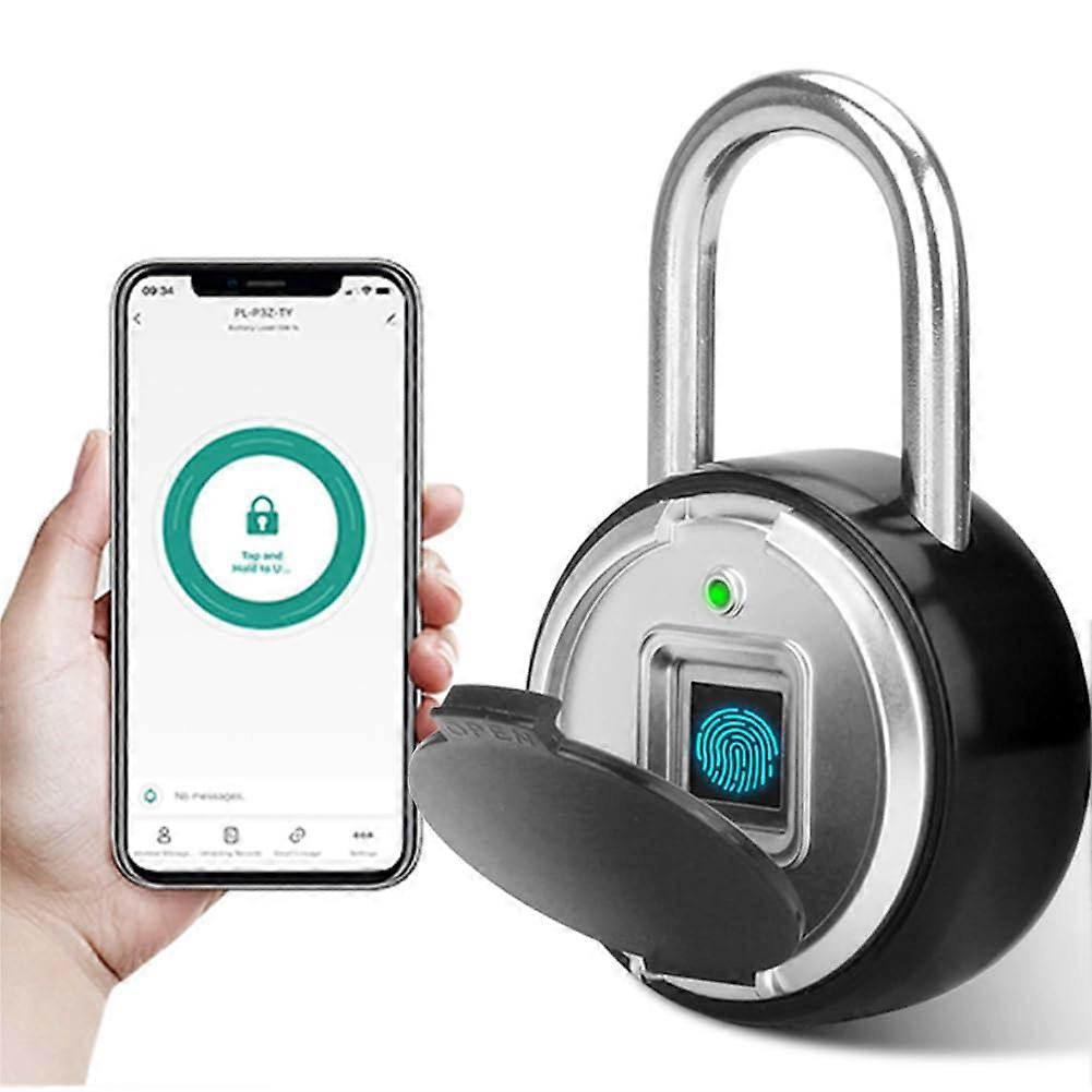 Smart Fingerprint Padlock, Weatherproof Tuya App Controlled Biometric Keyless Entry Lock (Black)