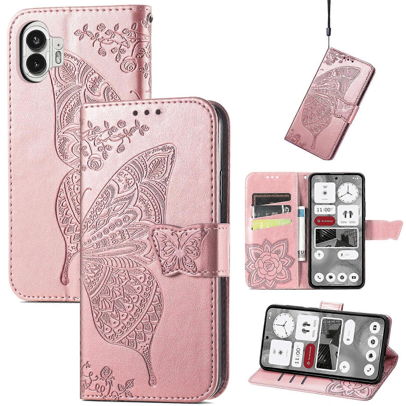 Butterfly Love Flower Embossed Leather Phone Case