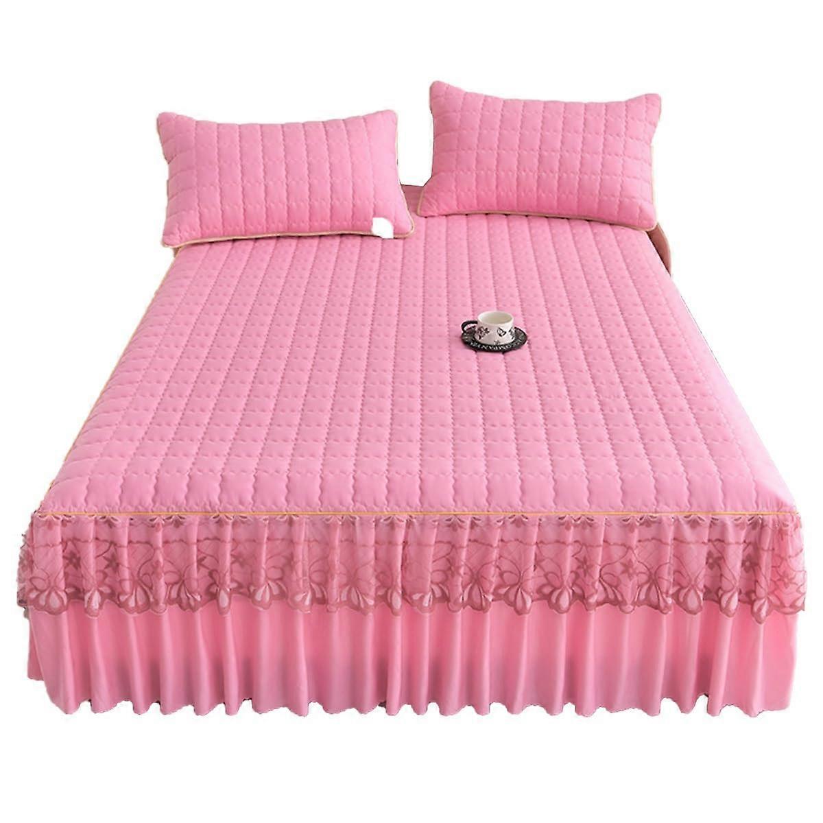 Lace Ruffle Skirt Bedspread Set Queen/Full/King Size Bed 17.7in. Drop Easy Fit Bedskirt